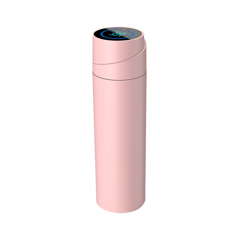 六竖 智能不锈钢保温杯女温度显示大容量简约水杯便携测温泡茶杯子D1 粉红色